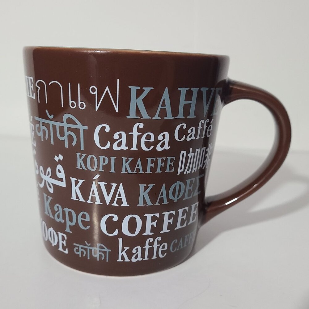 Starbucks 2008 International Coffee Mug Multi Language Brown & Blue 16 oz